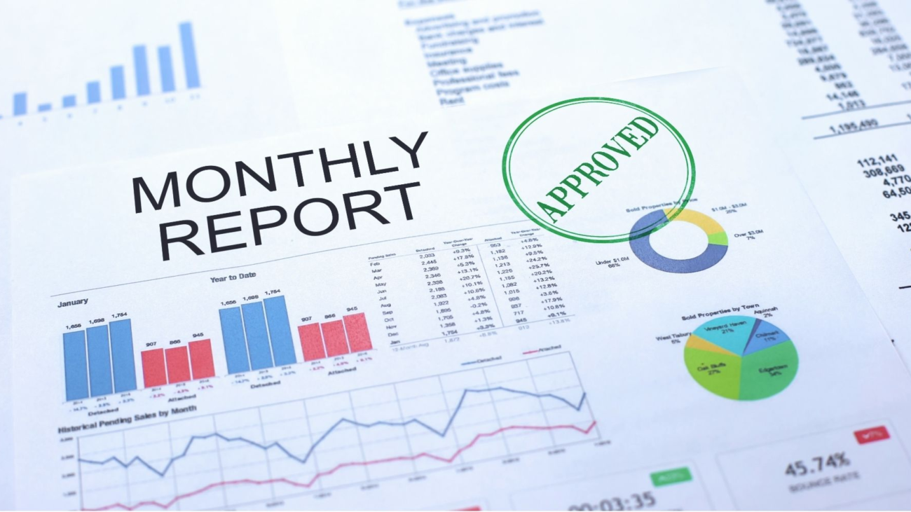 Dive Center Operations: Approved monthly sales report showing charts and metrics used in dive center strategic planning and performance review meetings.