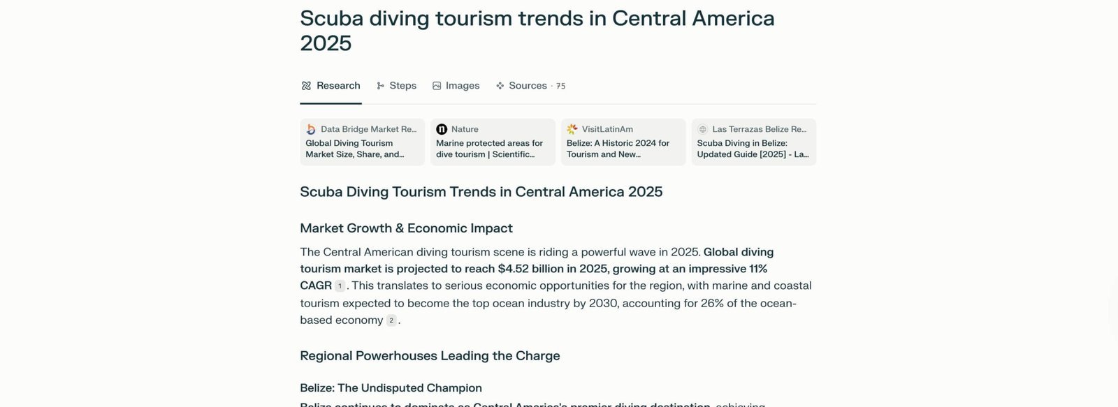 Perplexity AI providing diving industry trends for dive shop management