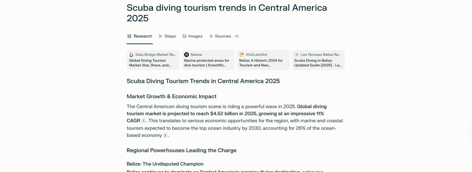 Perplexity AI providing diving industry trends for dive shop management