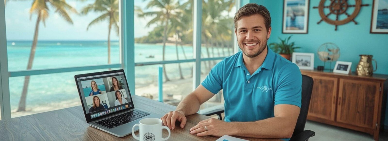 Dive instructor preparing gear and reviewing dive plans with a student, highlighting essential career preparation for success in the dive instructor job market.
